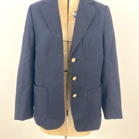 70s Navy Classic Wool Blazer Minimalist Academia … - image 8