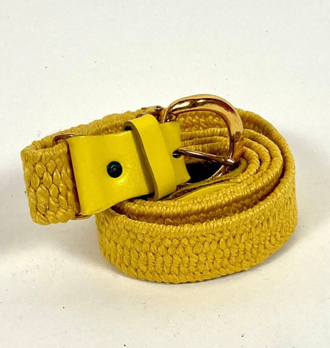 70s Woven Leather Yellow Belt Skinny Bright Adjustable Vintage Belt XS S M Etsy