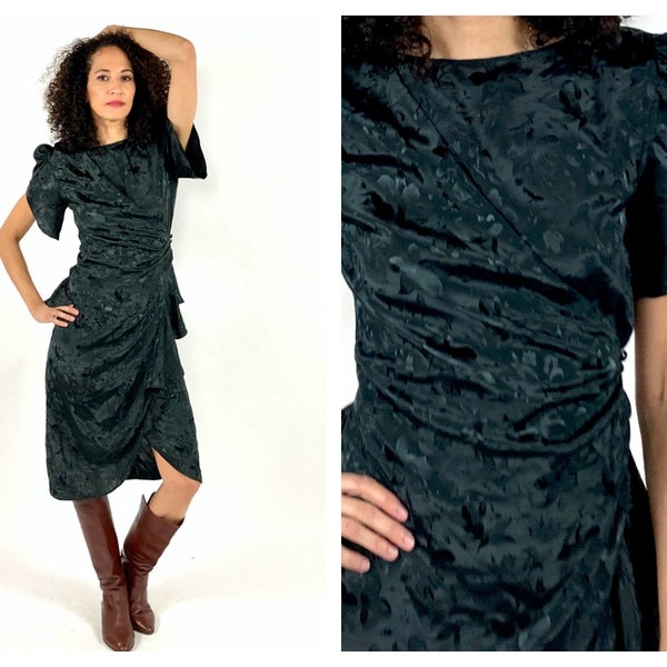 Vintage White Oyster Gray Origami Ruffle Dress SMALL