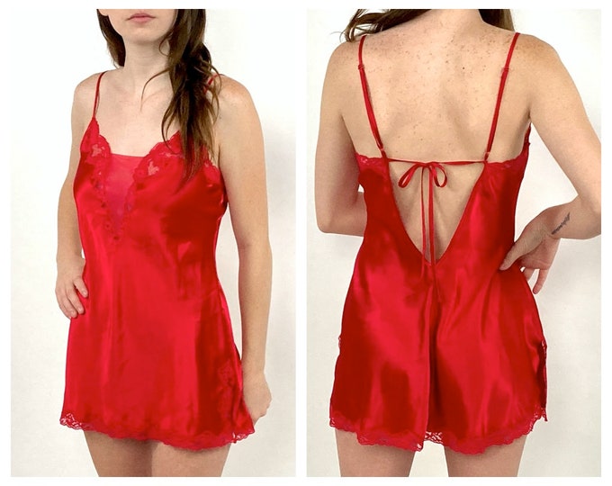 Y2K Red Victorias Secret Mini Dress Slip Lingerie Cut Out Tie Dress