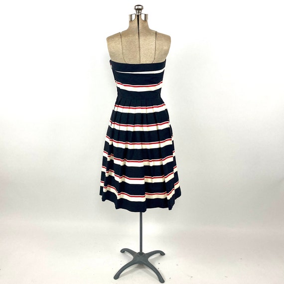 70s Lanz Midi Dress Navy Black White Strapless Dr… - image 5