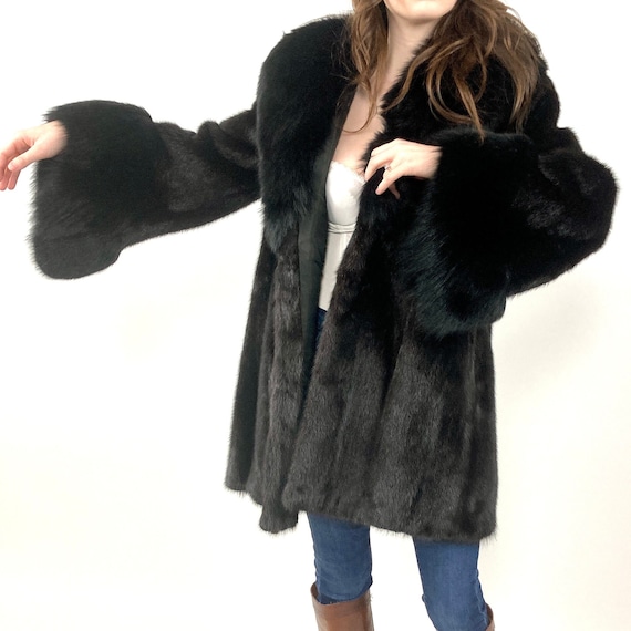 60s Black Mink Fur Coat Swing Dress Glam Jacket B… - image 6