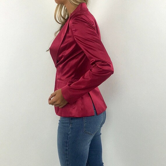 Y2K Hot Pink Satin Blazer Tiny Tailored Jacket De… - image 5