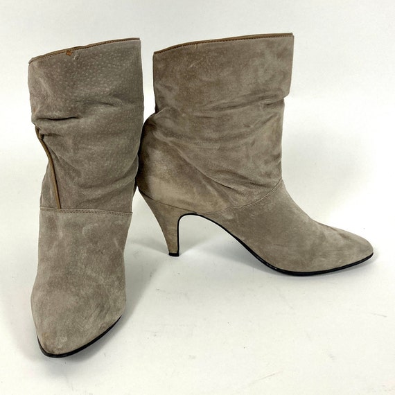 80s Gray Cropped Suede Boots Leather Pirate Booti… - image 7