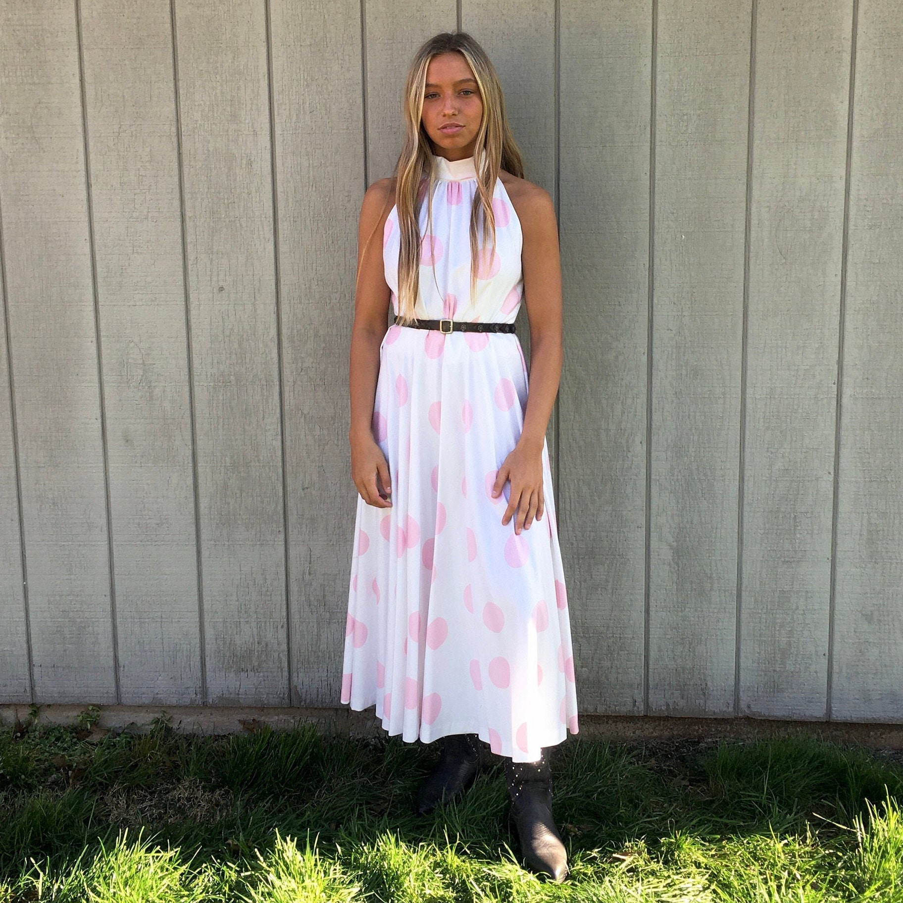 1980s Blue Pink Hearts Dress by Lanz | XS/S