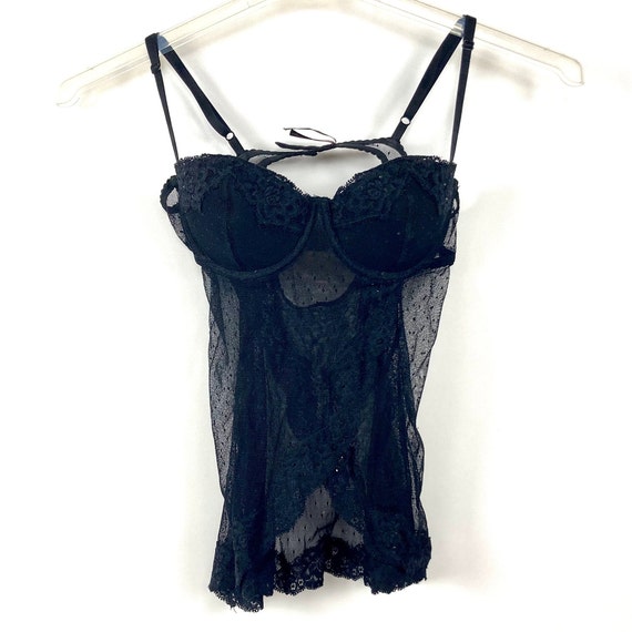 Y2K Black Lace Corset Victorias Secret Sheer Bustier … - Gem