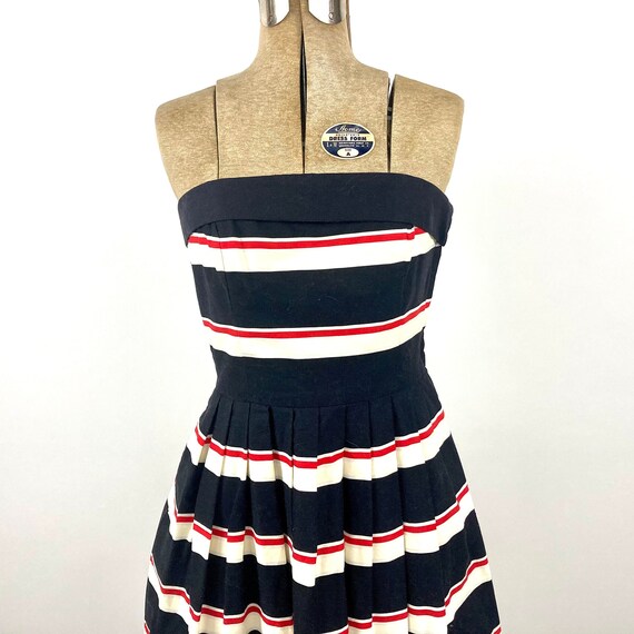 70s Lanz Midi Dress Navy Black White Strapless Dr… - image 3