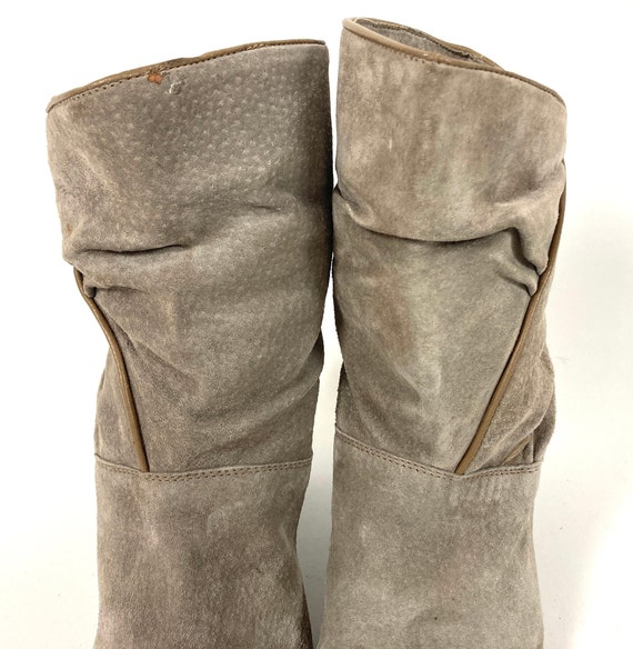 80s Gray Cropped Suede Boots Leather Pirate Booti… - image 6