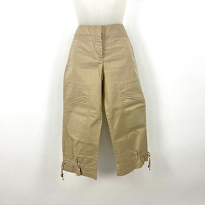 Y2K Tan Khaki Hose mit weitem Bein Niedriger Schnitt Kurzkleid Culottes Gaucho Cargo Kleid Palazzo Taschenhose