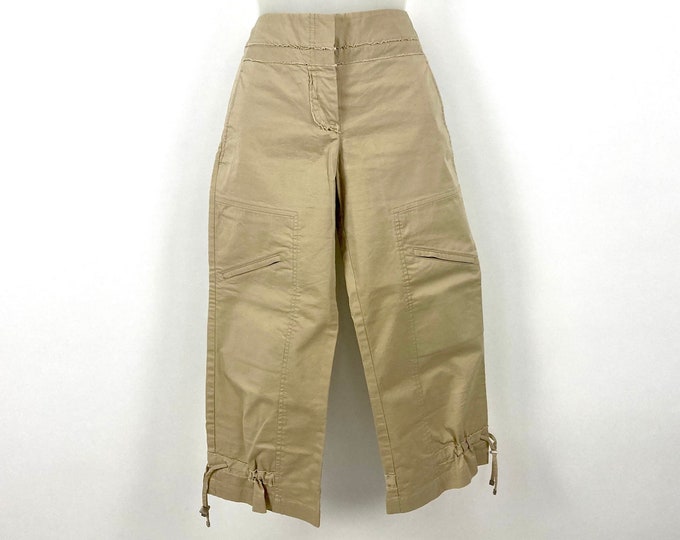 Y2K Tan Khaki Wide Leg Pants Low Rise Cropped Utility Dress Culottes Gaucho Cargo Dress Palazzo Pocket Pants