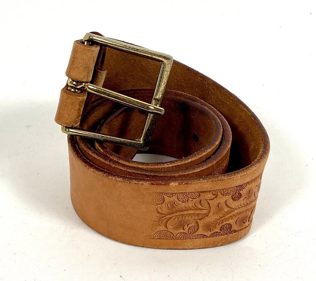 Ceinture En Cuir Marron Vieilli - Taille M - Occasion En Très Bon état - Sans Marque