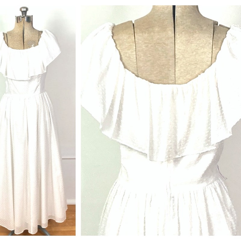 4610764 Off-White Embroidered Lace Chiffon Dress main image 1
