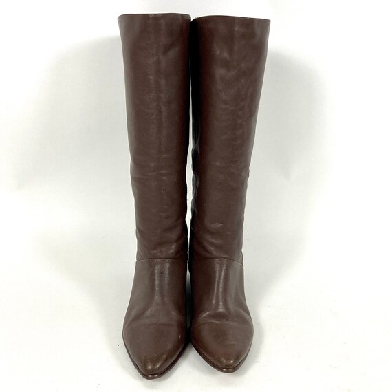 70s Brown Tall Leather Boots Flat Riding Vintage … - image 2