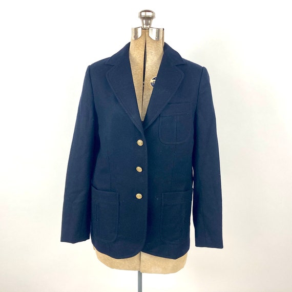 70s Navy Classic Wool Blazer Minimalist Academia … - image 3