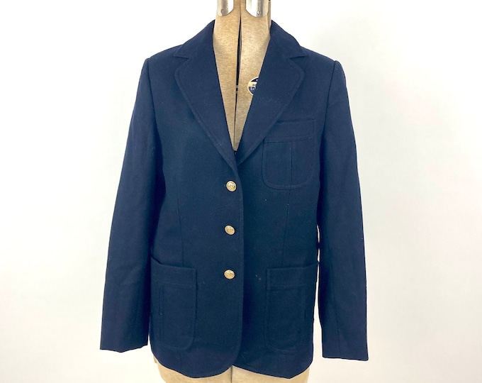 70s Navy Classic Wool Blazer Minimalist Academia Boho Vintage Jacket Xs S M