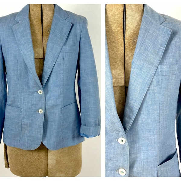 80s Blue Chambray Blazer Denim Oversized Boyfriend Jacket Top Vintage Blazer S M