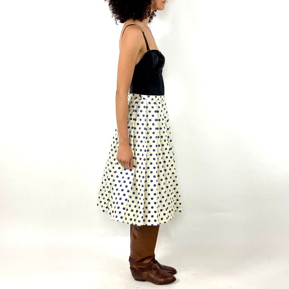 50s Cream Blue Polka Dot Full Skirt White Pleated… - image 6