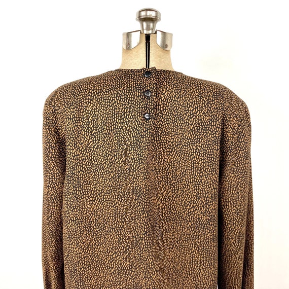 80s Brown Black Leopard Print Blouse Secretary An… - image 4