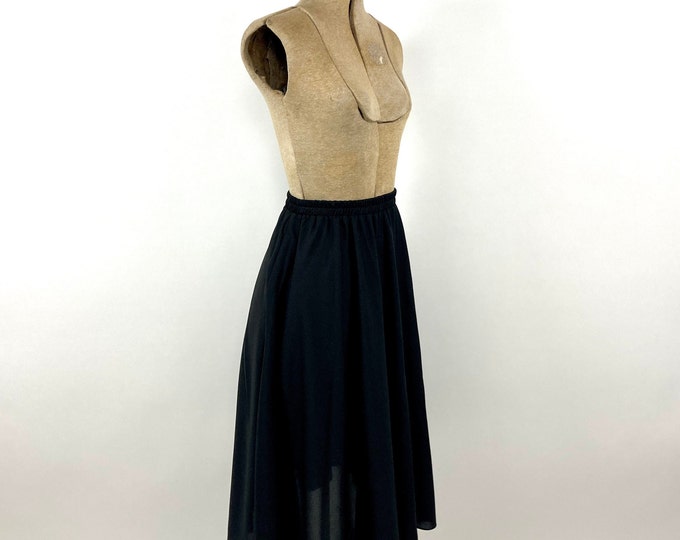90s Black Sheer Full Skirt Elastic Waist Vintage Dress Midi Skirt