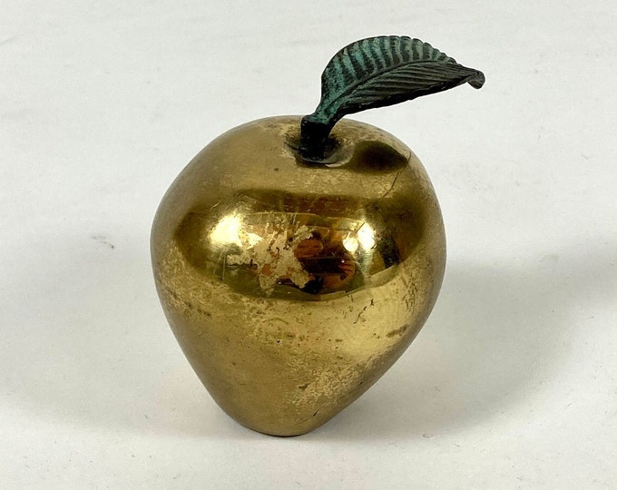 Vintage Brass Apple Gatco Made in Korea Brass Paperweight MCM Metal Figurine Sculpture Fruit