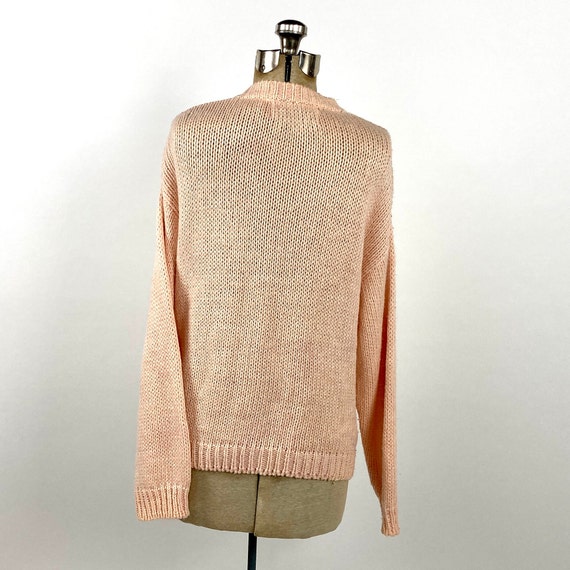 80s Peach Pink Cardigan Sweater Chunky White Cabl… - image 6