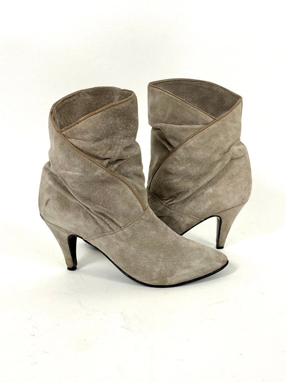 80s Gray Cropped Suede Boots Leather Pirate Booti… - image 1