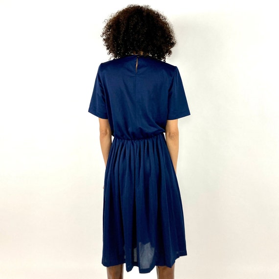 80s Navy Blue Day Dress Button Bodice Short Sleev… - image 4