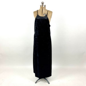 90s Black Crushed Velvet Maxi Dress Goth Festival Party Dress Racer Back Low Cut Vintage Dress XS S M
