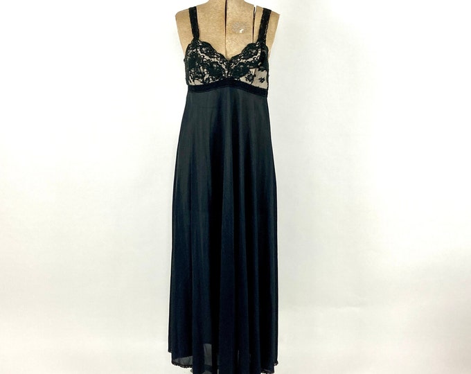 60s Black Plunging Deep V Neck Lace Slip Dress Sexy Empire Maxi Slip Grecian Goddess Gown Dress Nude Nightgown Party Vintage Sundress Dress