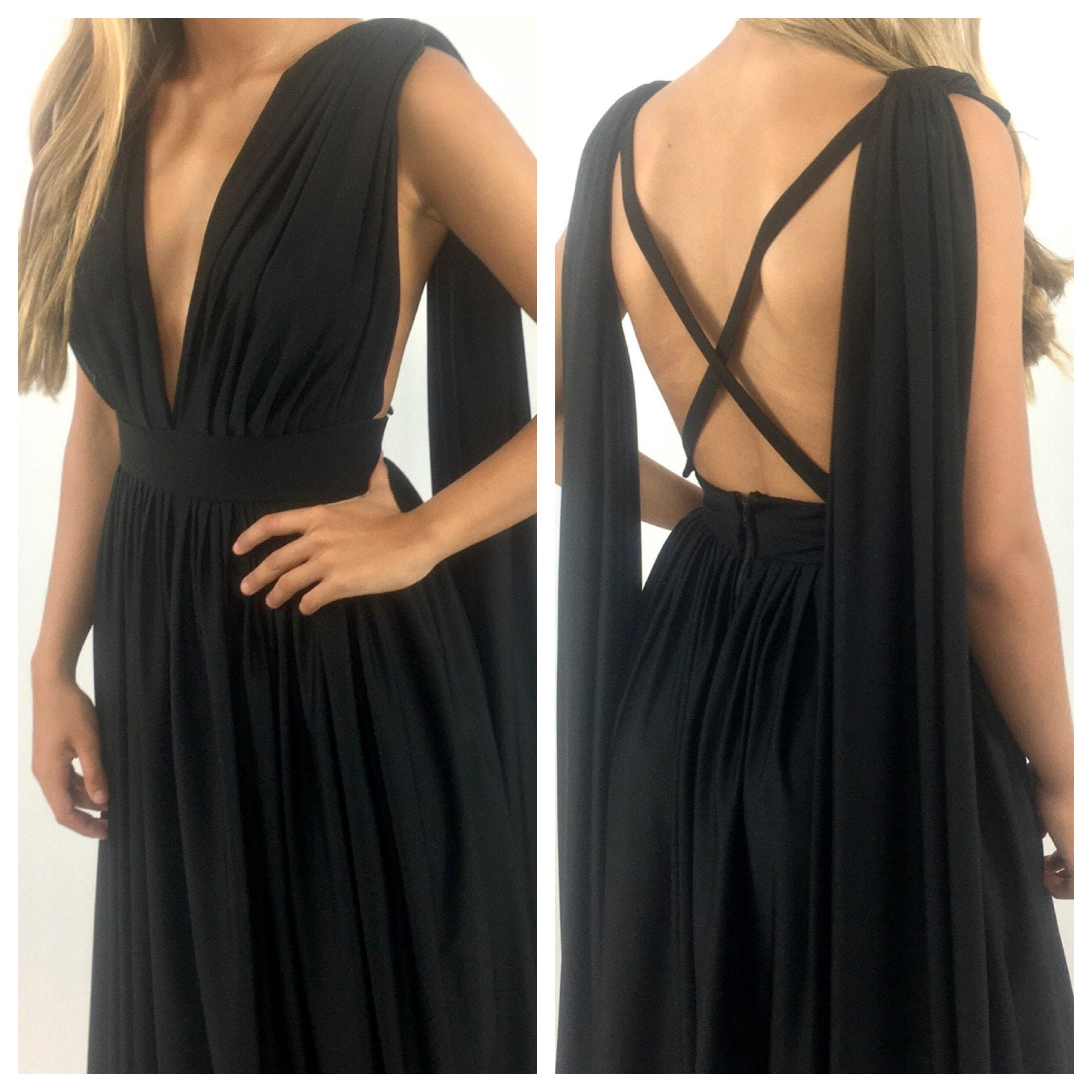 Black grecian maxi dress sale