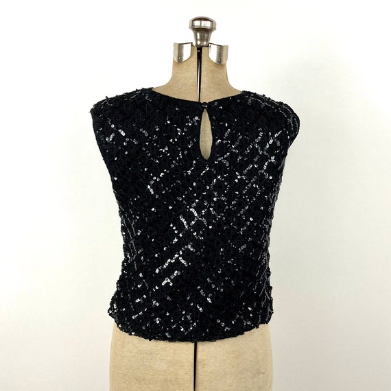 60s Black Knit Sequin Sleeveless Blouse Keyhole V… - image 6