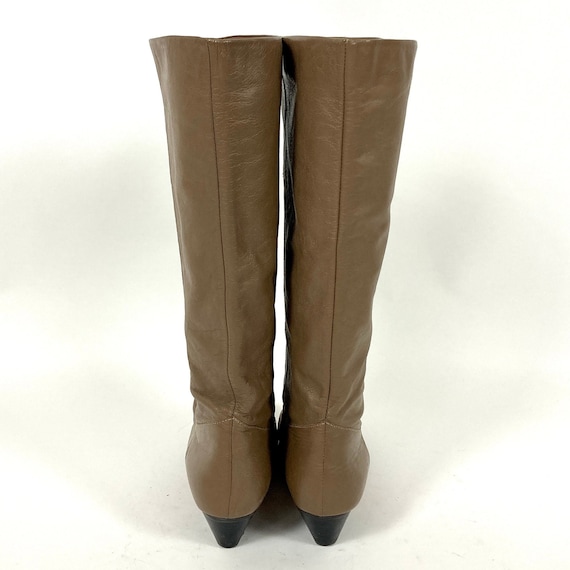 70s Taupe Tall Leather Boots Gray Cowboy Boots Hi… - image 3