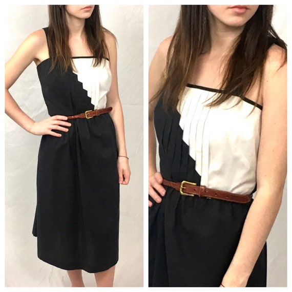 70s Lanz Midi Dress Black White Dress Pintuck Col… - image 1