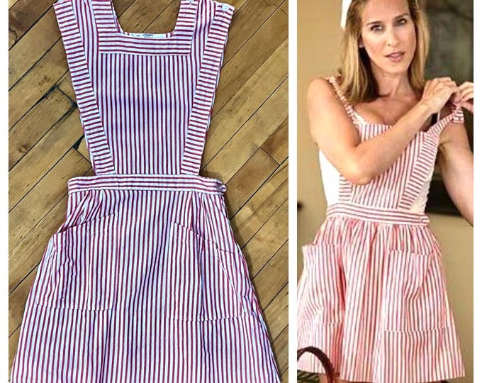 70s Candy Striper Mini Dress Red White Striped Midi SATC Carrie Sundress Party Dress Open Sides Vintage Sun Dress XS/S