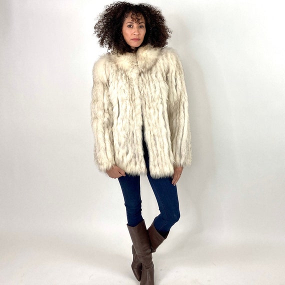 80s Blue Saga Fox Fur Coat Artic Polar Silver White S… Gem