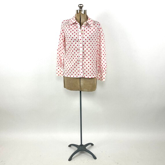 60s Red White Sheer Polka Dot Blouse Vintage Dres… - image 2