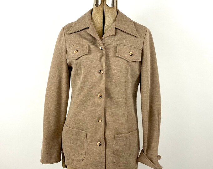 70s Tan Button Up Jacket Brown Pocket Oversized Western Hippie Shirt Boho Vintage Jacket Xs S M