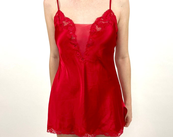 Y2K Red Victorias Secret Mini Dress Slip Lingerie Cut Out Tie Dress