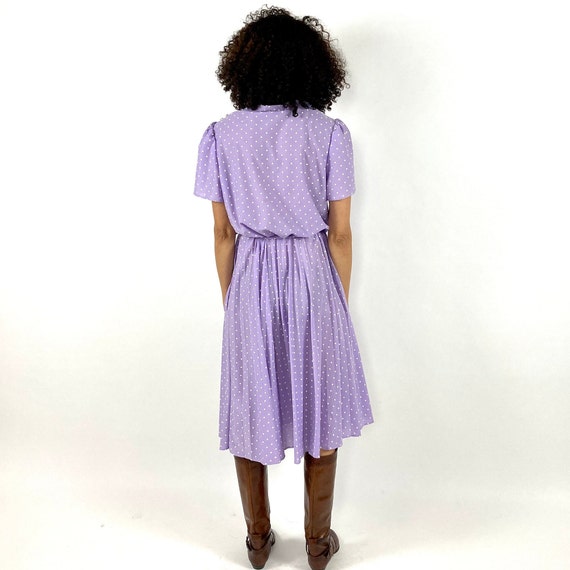 70s Purple Sheer Day Dress Lavender White Polka D… - image 4