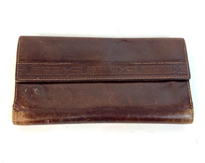 70s Yves Saint Laurent Wallet Bifold Clutch Brown Iconic YSL Designer Signed Flap Snap Wallet Bag Purse with Check Book Bifold