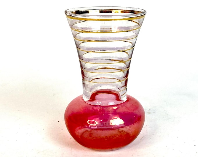 Vintage 1950s Pink Gold Art Deco Bud Vase Colored Glass Art Nouveau MCM