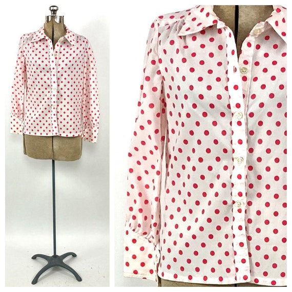 60s Red White Sheer Polka Dot Blouse Vintage Dres… - image 1