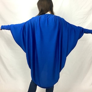 80s Metallic Royal Blue Cocoon Cape Batwing Jacket Draped Cape Cobalt Party Dress Top Xs S M