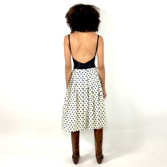 50s Cream Blue Polka Dot Full Skirt White Pleated… - image 4