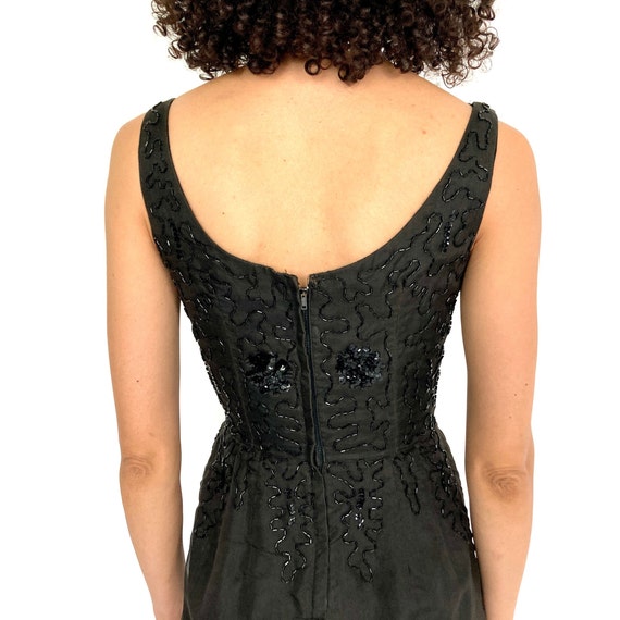 50s Black Beaded Cocktail Mini Dress Open Back Wi… - image 7