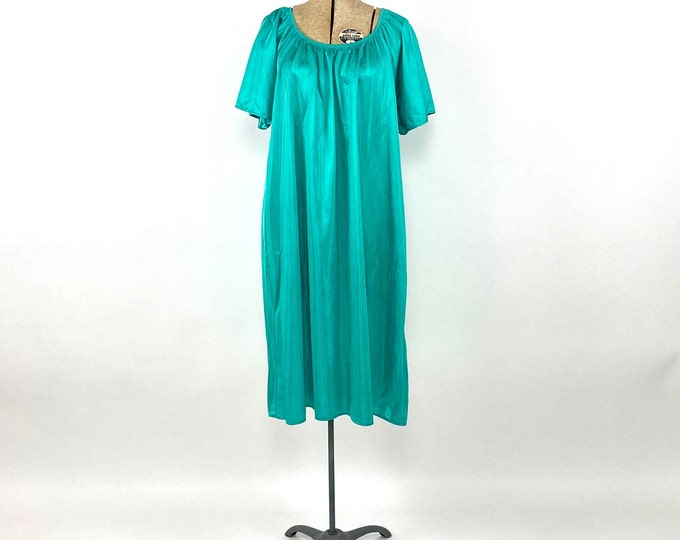 70s Emerald Green Grecian Goddess Mini Nightgown Dress Pleated Scoop Neck Tent Dress Boho Hippie Party Vintage Sundress Sun Dress S M L