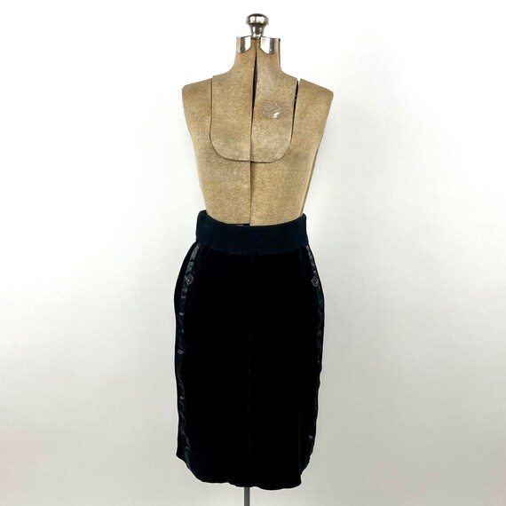 80s Black Velvet Skirt Pocket Striped Tuxedo Penc… - image 5