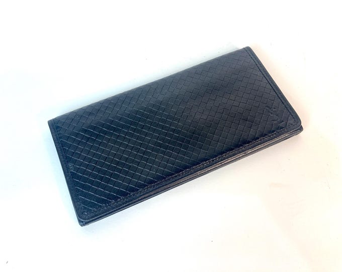 70s Yves Saint Laurent Wallet Bifold Clutch Black Iconic YSL Designer Signed Waffle Checked Wallet Bag Purse