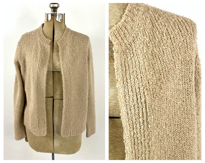 80s Cream Nubby Knit Grandpa Grunge Sweater Tan Ribbed Open Fit Cardigan Vintage Sweater Jacket Xs S