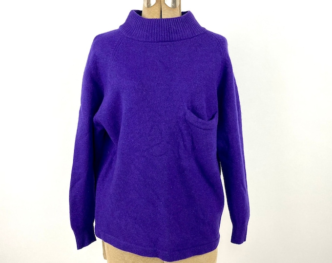 90s Bright Purple Lambswool Sweater GAP Pocket Preppy Boho Vintage Knit Sweater High Neck Jumper Xs S M